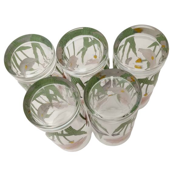 Vtg Pasabahce Fleury Pink and Purple Poppie Juice Tumblers Set of 5 - Picture 3 of 3